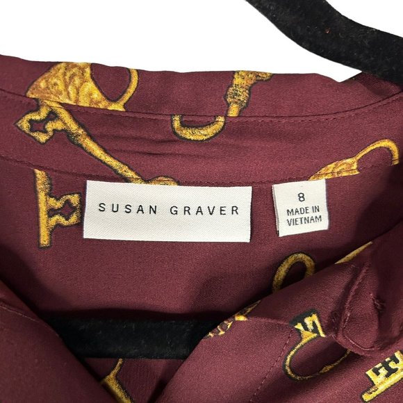 Susan Graver Womens 8 Button Front Long Sleeve Tunic Lock Key Leopard Print Red - Picture 3 of 7